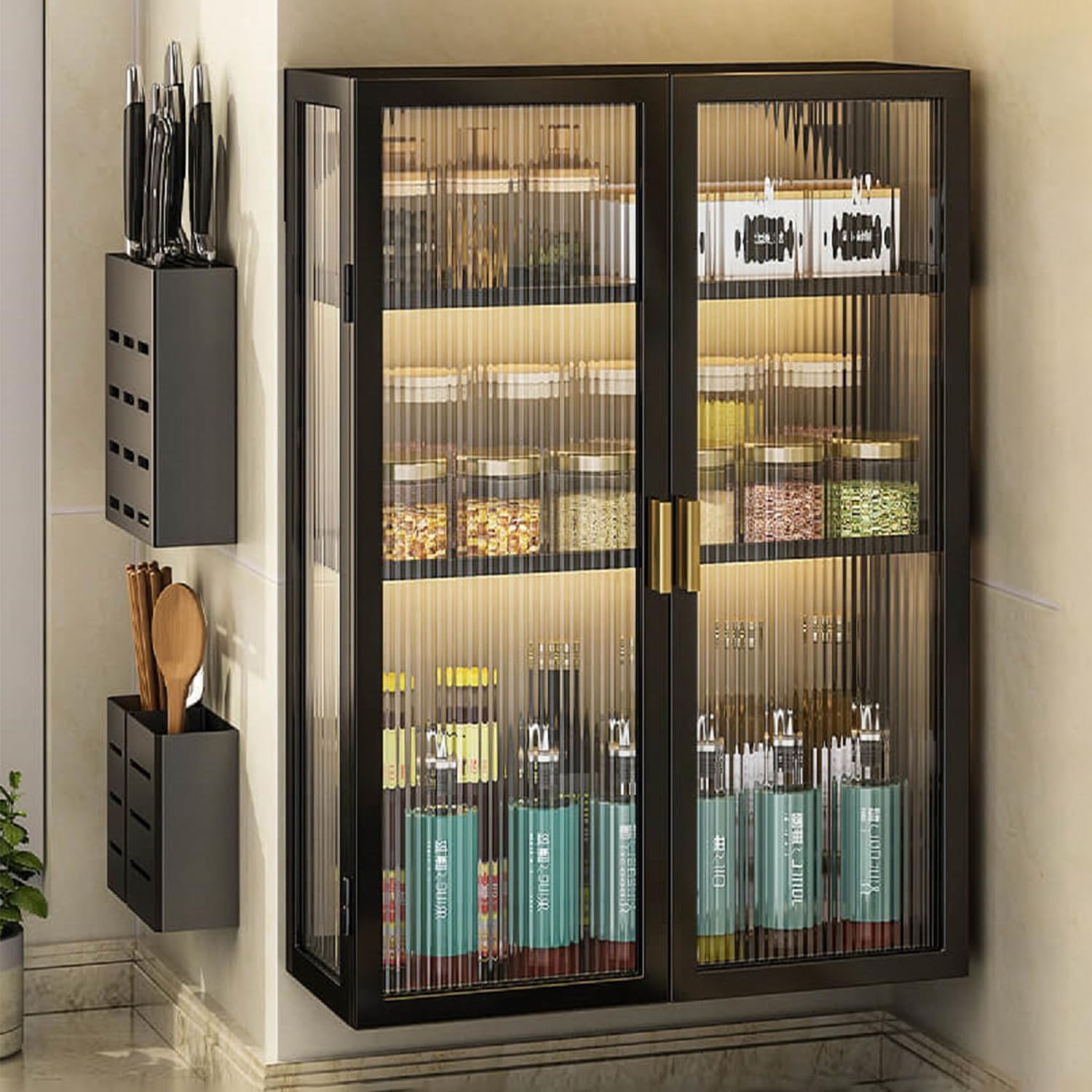 Gdrasuya10 Wall Cabinet Wall Mount Kitchen Bathroom Storage Cabinet Over Toilet Cabinet Storage Organizer with Doors & Shelves Wall Cabinet for Dining Room, Kitchen, Bathroom (Black)