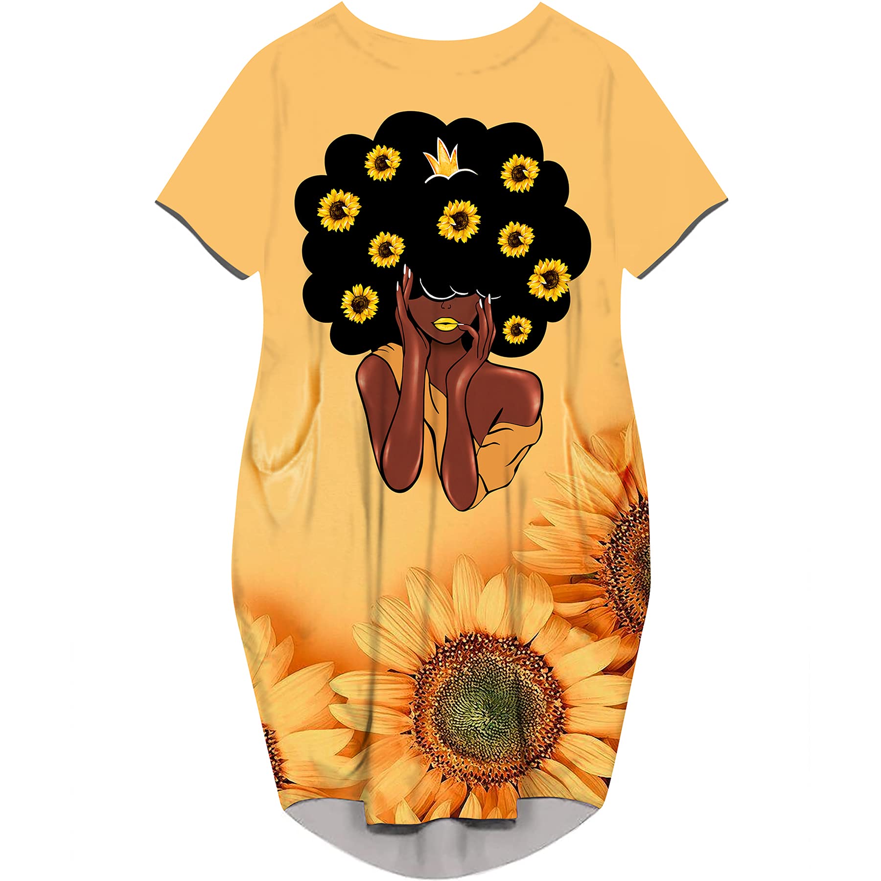 AZPSRTFashion Women's African American Art Print Dress Casual Loose Dresses