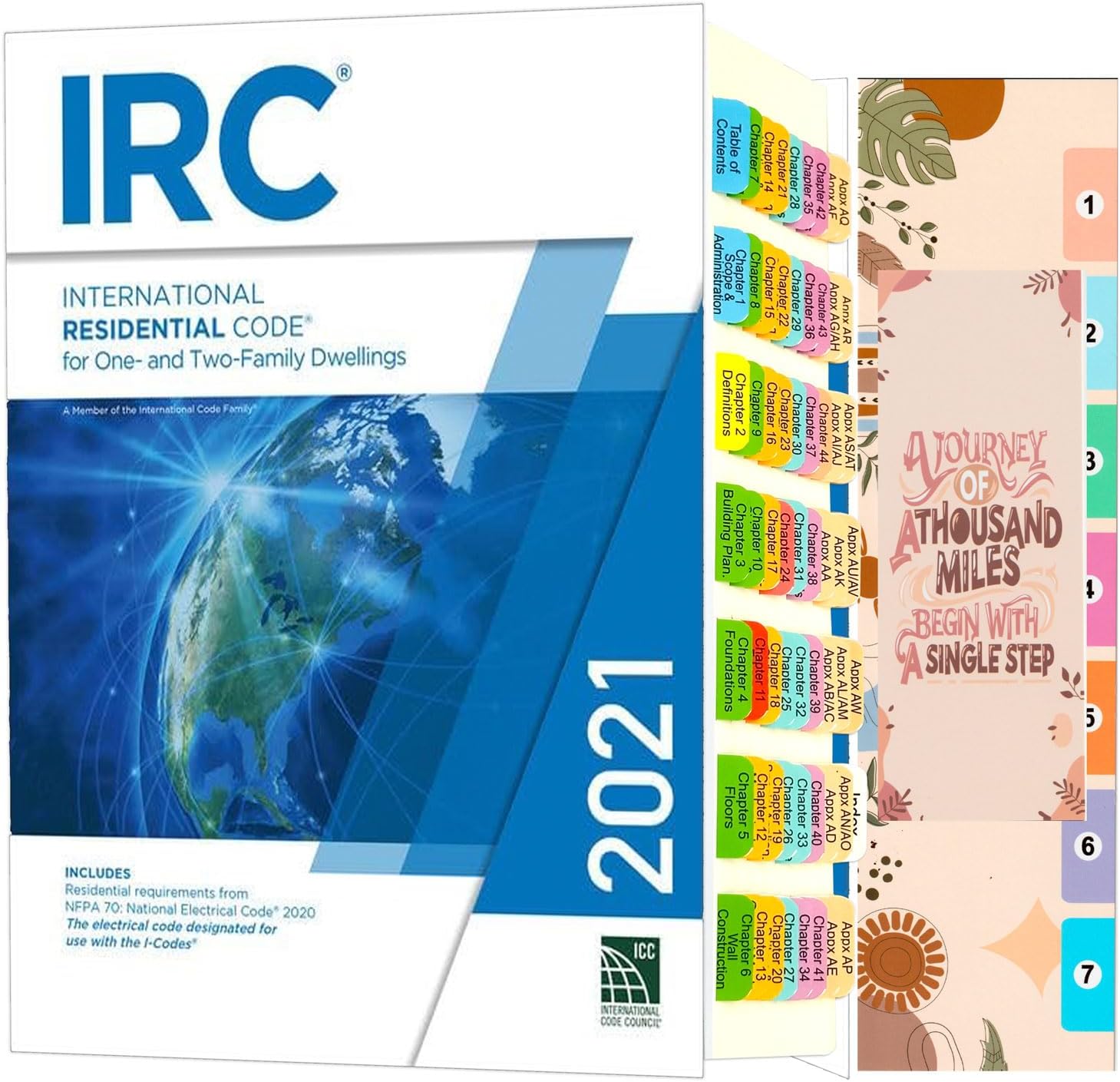 Index Tabs for International Residential Code 2021, 72 PCS Color-Coded Laminated Waterproof IRC Tabs, with Page Markers and Alignment Guide & Bookmark (Book not Included)