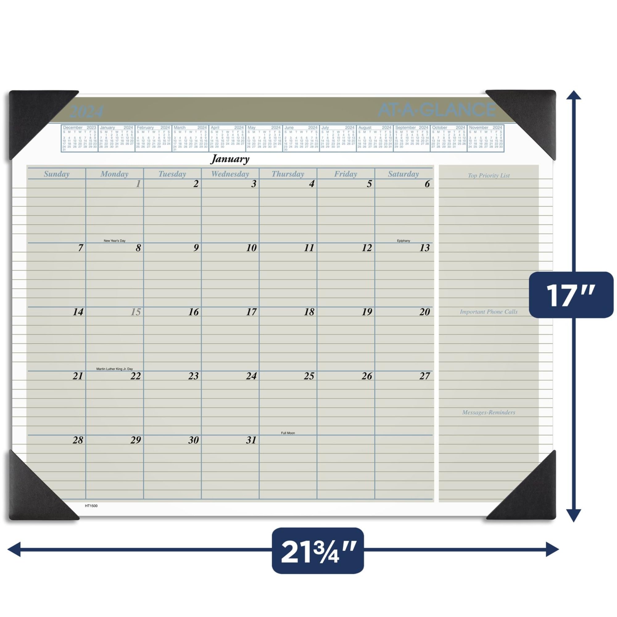 2024 AT-A-GLANCE® Executive Schreibtischunterlage Kalender, 54,5 x 43,2 cm, Januar bis Dezember 2024, HT1500
