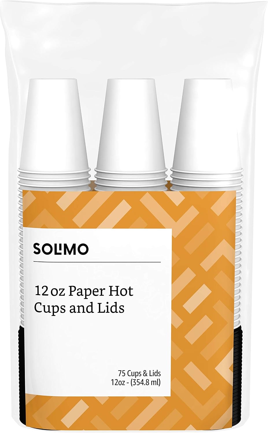 Amazon Brand - Solimo 12oz Paper Hot Cup with Lid, 75 Count