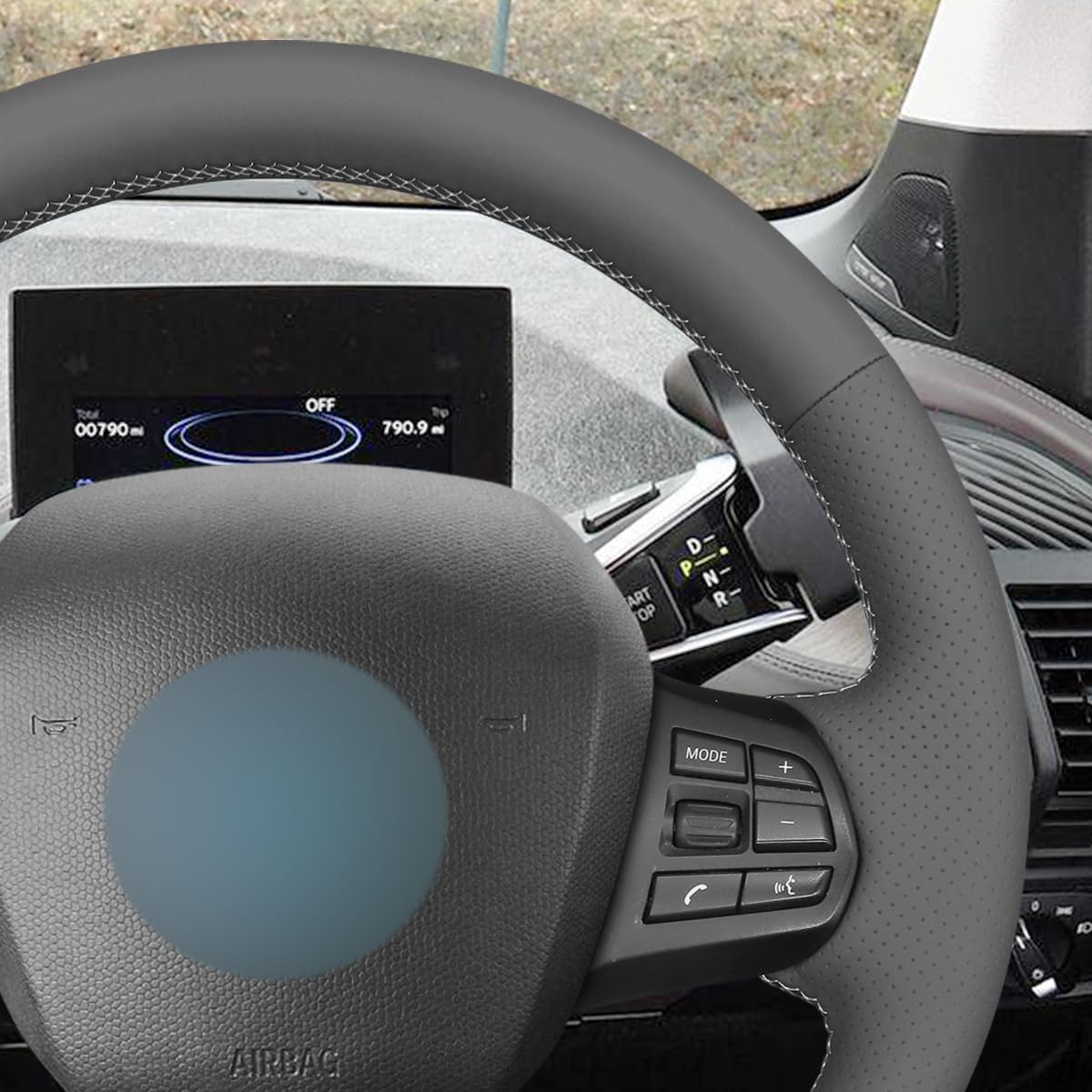 MEWANT BMW i3 Hand Stitch Car Steering Wheel Protector Wrap Cover for BMW i3 2013-2022 Steering Wheel Accessories for BMW i3