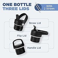 Vista 3 de IRON FLASK Botellas de agua de campamento o senderismo, 3 tapas (tapa estrecha con popote), sin fugas, aisladas al vacío, acero inoxidable de doble