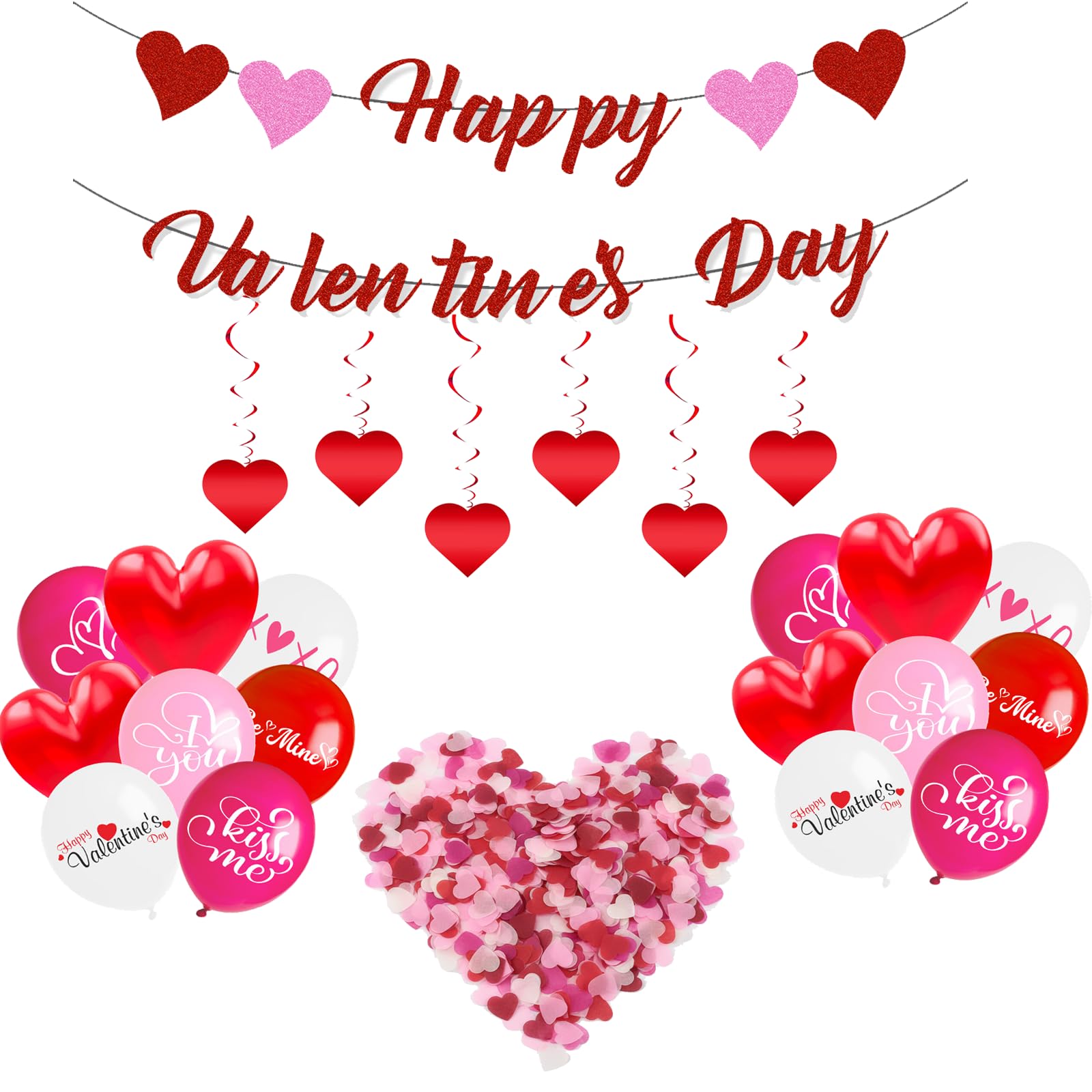 24PCS Valentines Decorations Suit Red Heart Balloons Happy Valentines Day Banner Red Heart Shaped Pendant Romantic Decorations Valentine'S Day Party Decoration Wedding Supplies Accessories