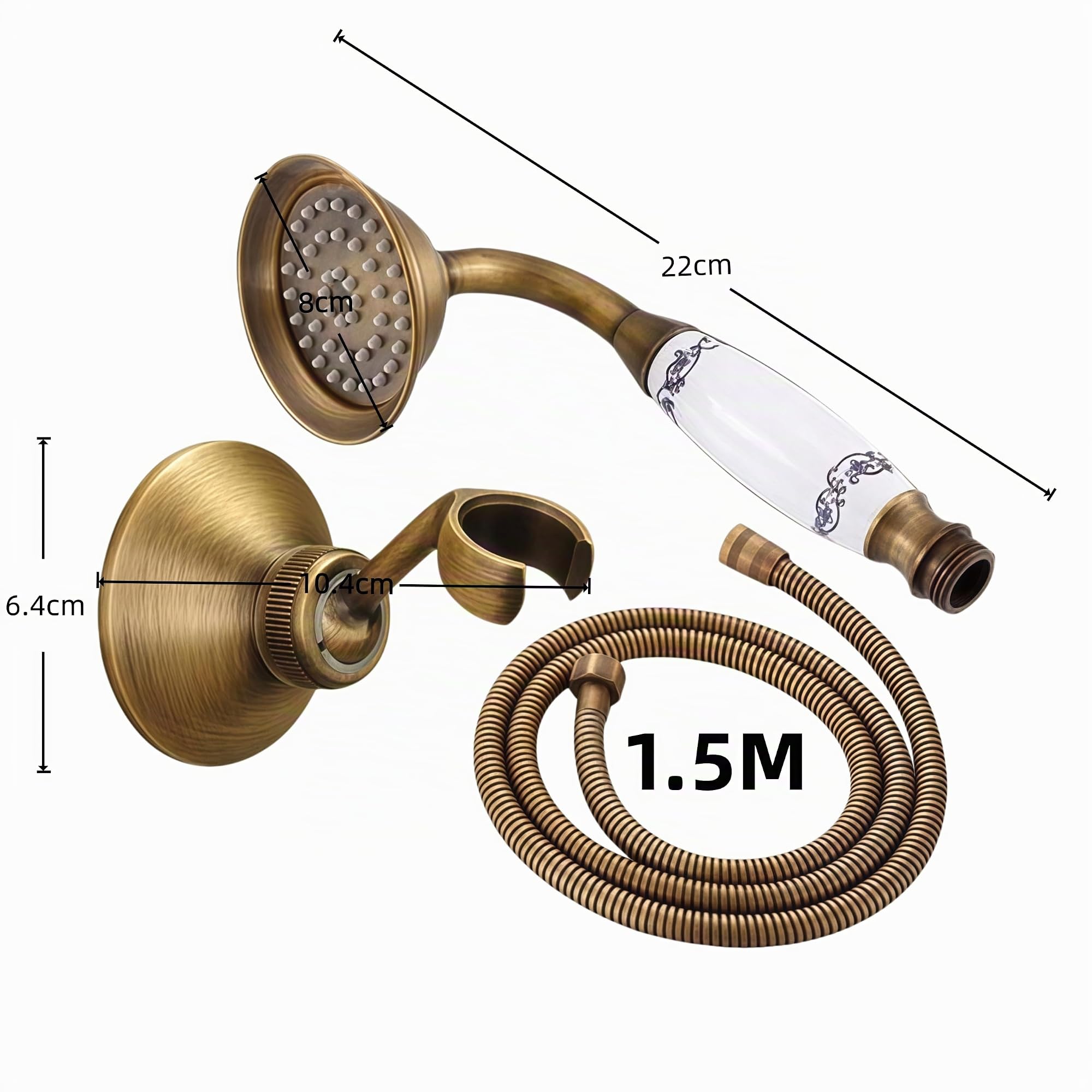 Palmare Docce soffione a mano con Accessorio per il bagno con doccia in ottone antico 8"Soffione per doccia a pioggia/Doccia a mano/Tubo flessibile da 150 cm/Valvola ad angolo/Staffa-4
