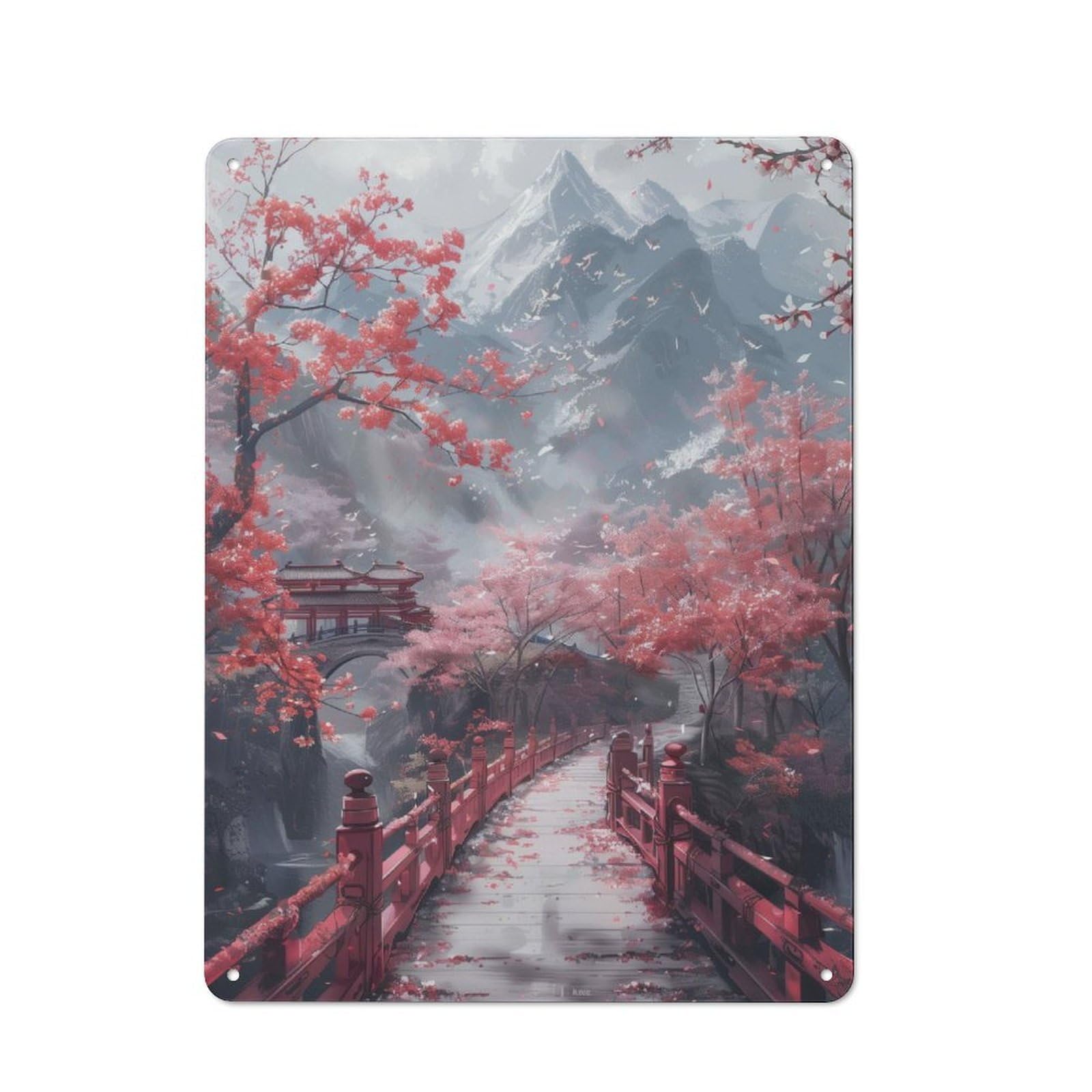 Junmoney Asian Landscape At Spring Vintage Metal Sign 40X30cm For Guest Room Or Hallway, Suited To Guest Room Decorators