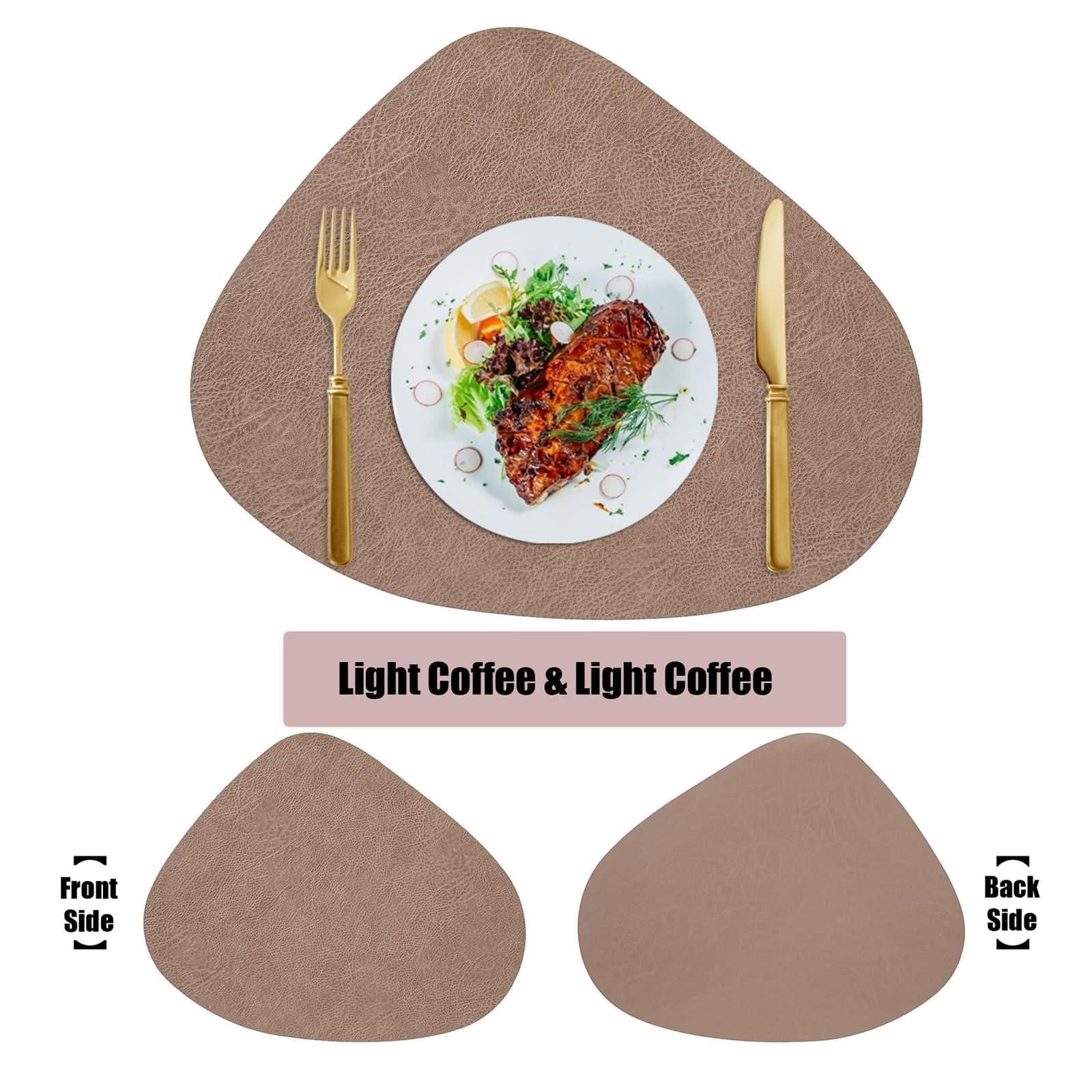Set di 6 Tovagliette Colazione Eleganti, Tovagliette Vintage PVC Pelle 34x42.5cm Texture in Pelle di Mucca Tinta Unita Reversibile caffè Leggero