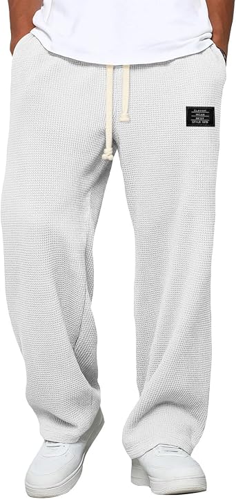 ZOCAVIA Mens Waffle Sweatpants Textured Trousers Drawstring Elastic Waist Slacks Breathable Hiking Sweatpants with Pockets