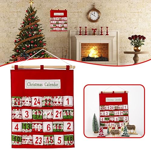 Miniatura 5 de Calendario de Adviento de Navidad con 24 bolsillos, bolsa para colgar en la pared, decoración de Navidad, bolsa de almacenamiento de dulces