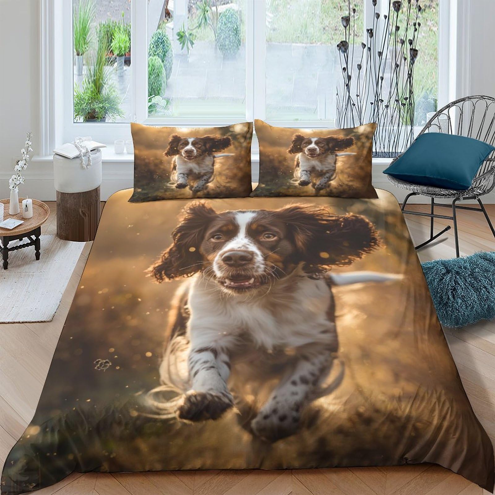 LKBASOEGD Springer Spaniel Duvet Cover Sets 3 PCS Hotel Quality Quilt Cover Bed Sets Bed Covers with Pillowcases with Zipper Closure Ultra Soft Hypoallergenic Microfiber Double（200x200cm）