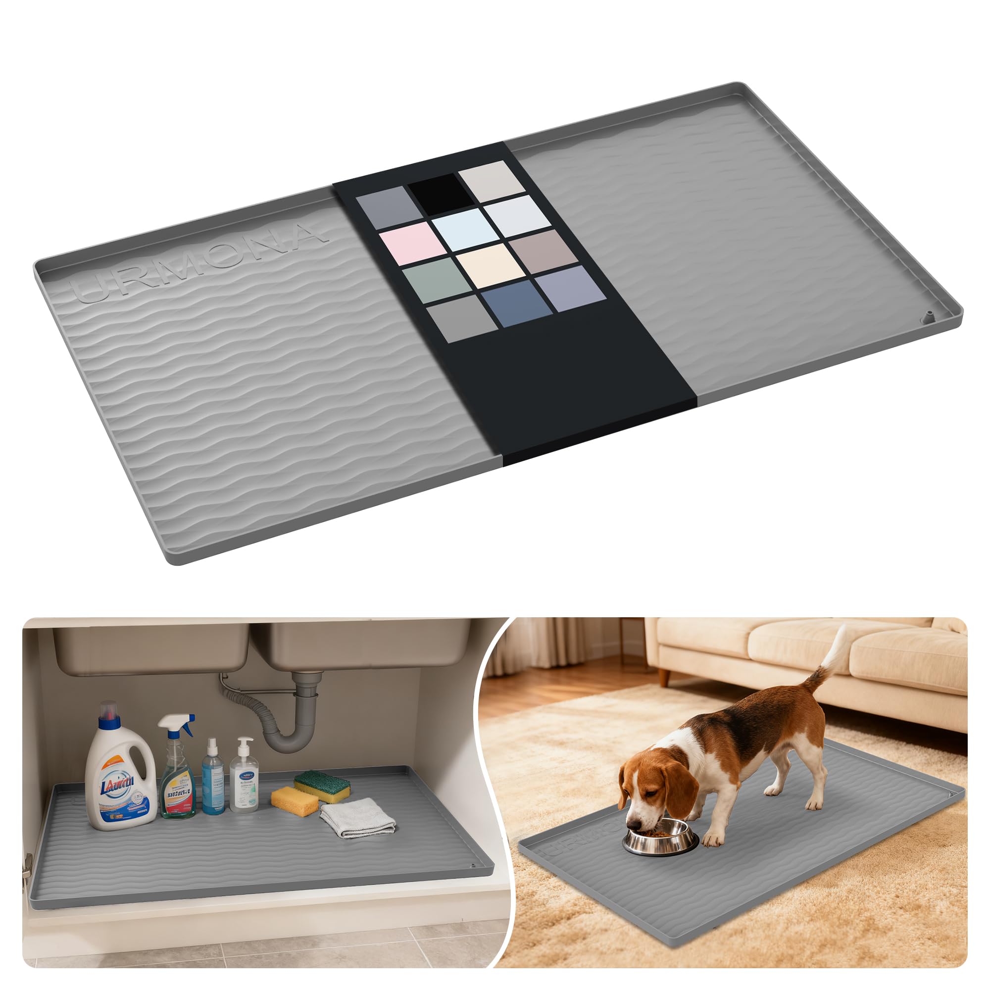 URMONA Silicone Under Sink Mat 48 x 86 cm, Waterproof Kitchen Cupboard Mat