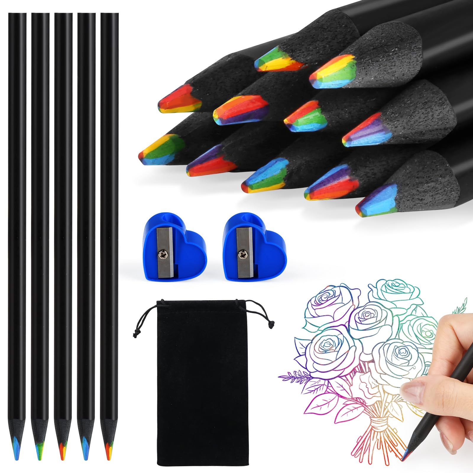 kayqbonke Pack of 16 Rainbow Pencils, 7 in 1 Rainbow Pencils Children, Thick Rainbow Colouring Pencils