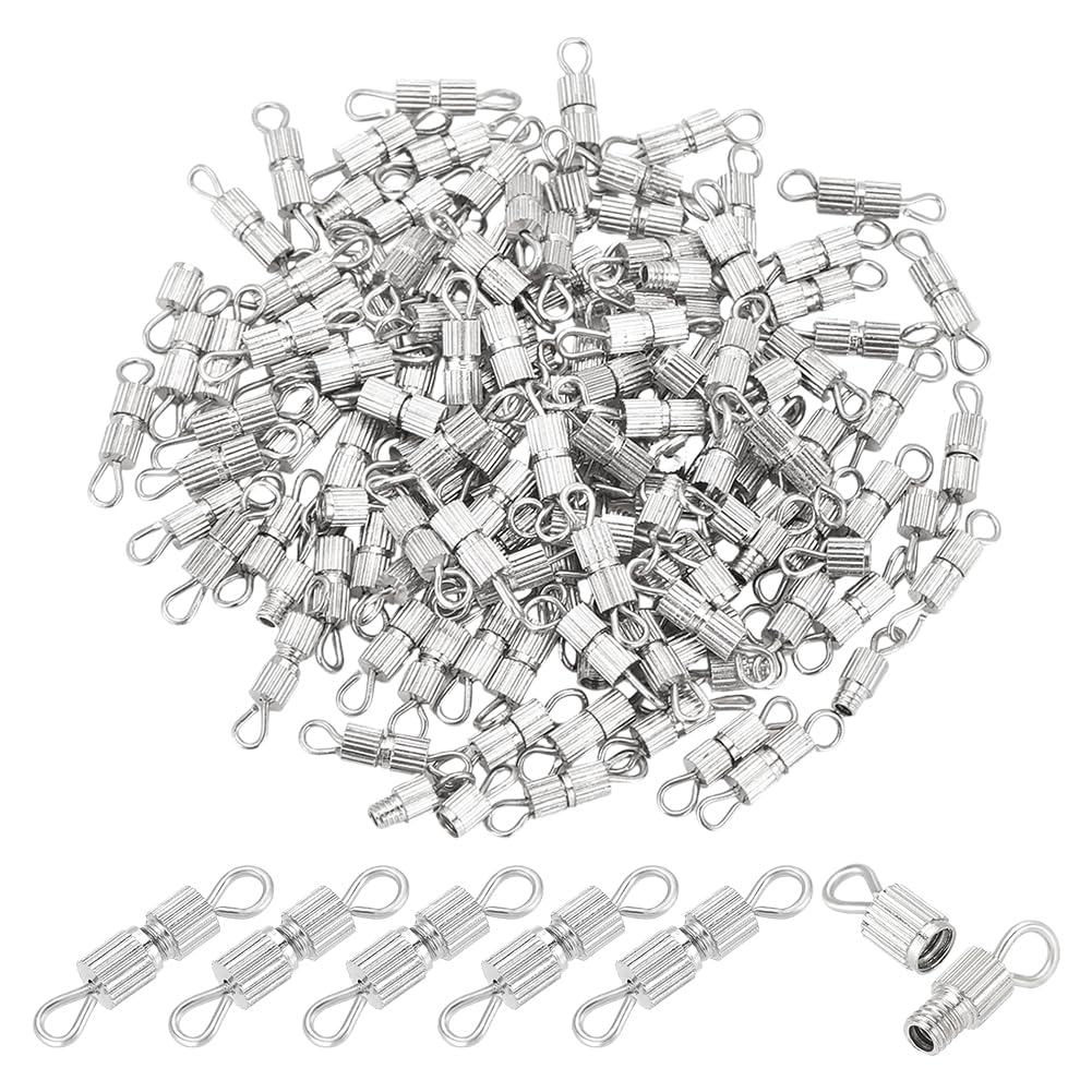 UNICRAFTALE 120Pcs Barrel Screw Type Clasp Column Tube Screw Twist Clasps Brass Screw Connector Platinum Cord End Caps for Charms Necklaces Bracelets Jewelry Making