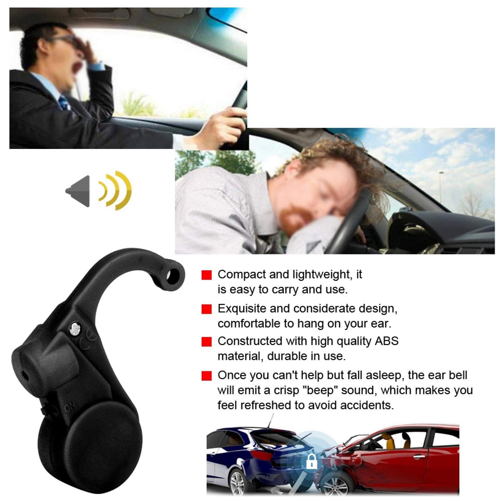 Allarme del sonno del conducente Dispositivo anti-sonno per guida sicura auto appeso all'orecchio Nero