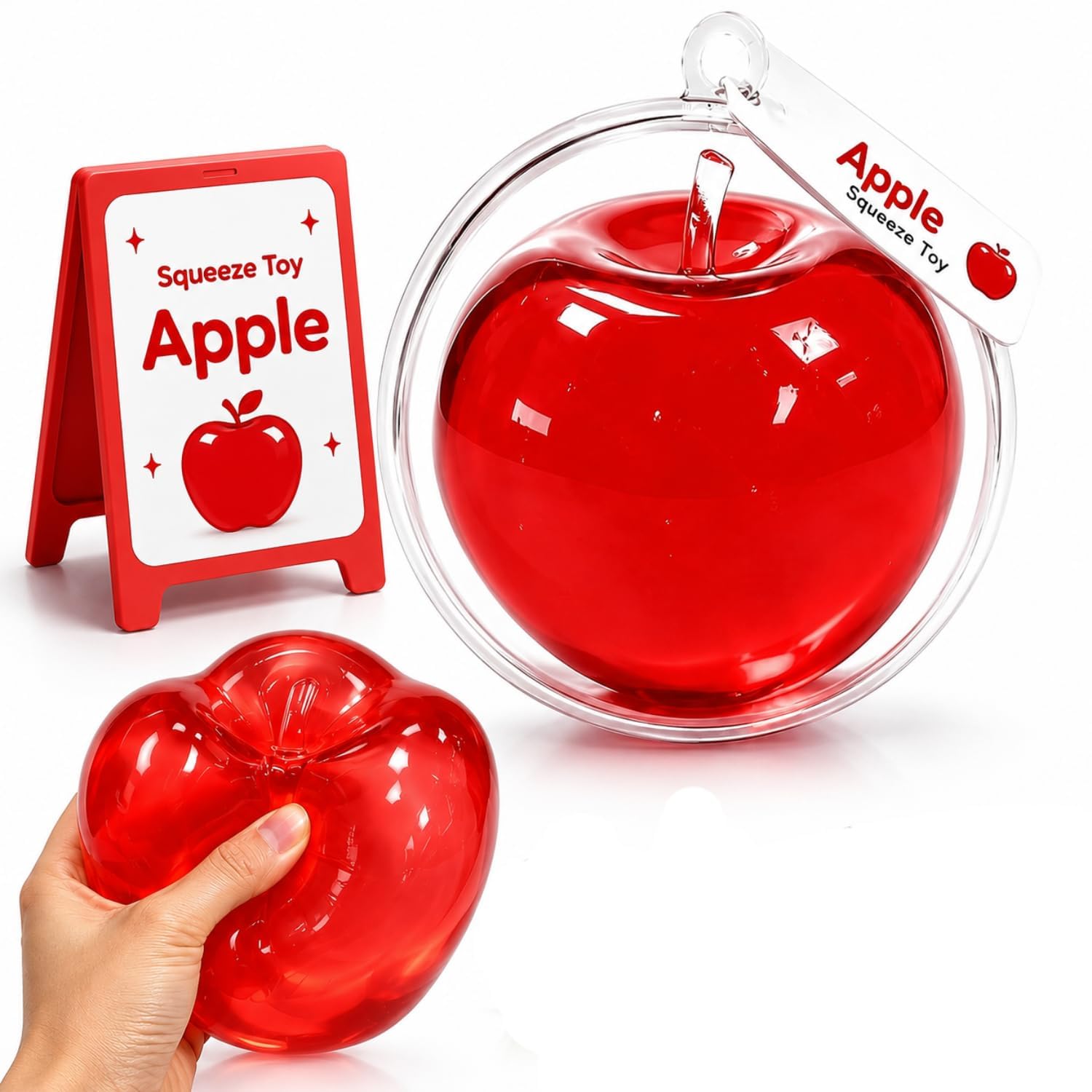 Coconut Oil Apple Squishy, 3.15in Clear Cute Apple Stress Balls, No-Rebound Moldable Fidget Sensory Squeeze, Soft Squishy Stress Relief Desk Birthday Gift for Adults (Big Apple-red)