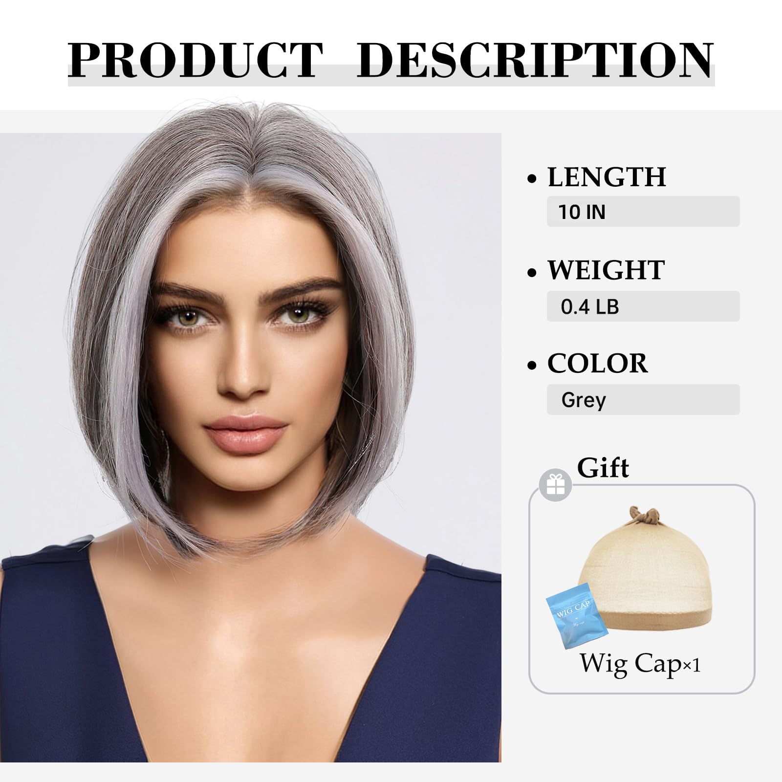 testar Graue Perücken Für Damen Kurzer Graue Bob Perücken Mit Blonden Strähnchen 12 Zoll Natürlicher Spitzenhaaransatz Silberne Perücken Hitzebeständige Perücke Für Mädchen Cosplay (Grau)