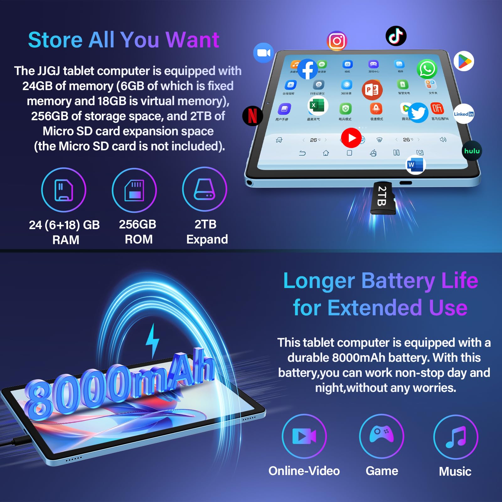 11 Inch Android 15 Tablet, 2025 Tablets with Keyboard, 24GB+256GB
