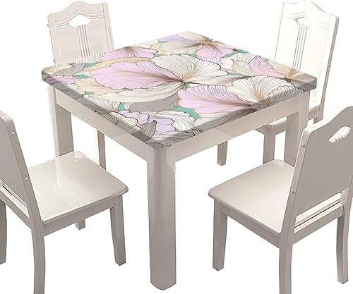 Miniatura 9 de SongYi Mantel cuadrado de grano de madera, textura de madera marrón, borde elástico, decoración del hogar, cubierta de mesa de poliéster, Grano de