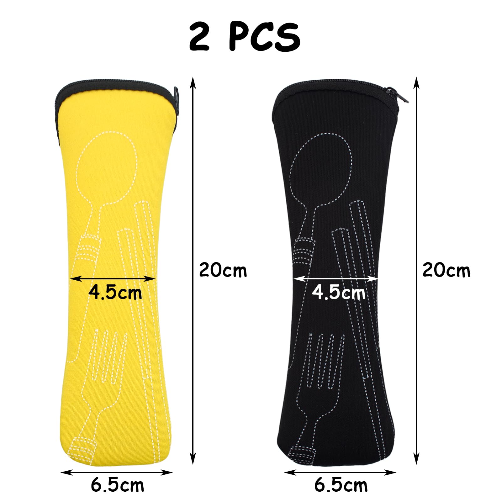Borsa per Posate da Viaggio Portatile 20x6.5cm, Portaposate con Cerniera, Campeggio Picnic (Nero, Giallo)
