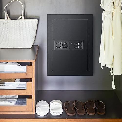 Miniatura 8 de IRONMAX Caja fuerte de pared, empotrada plana, oculta en la pared, caja de seguridad con luces LED y cerradura electrónica digital, 22 pulgadas,