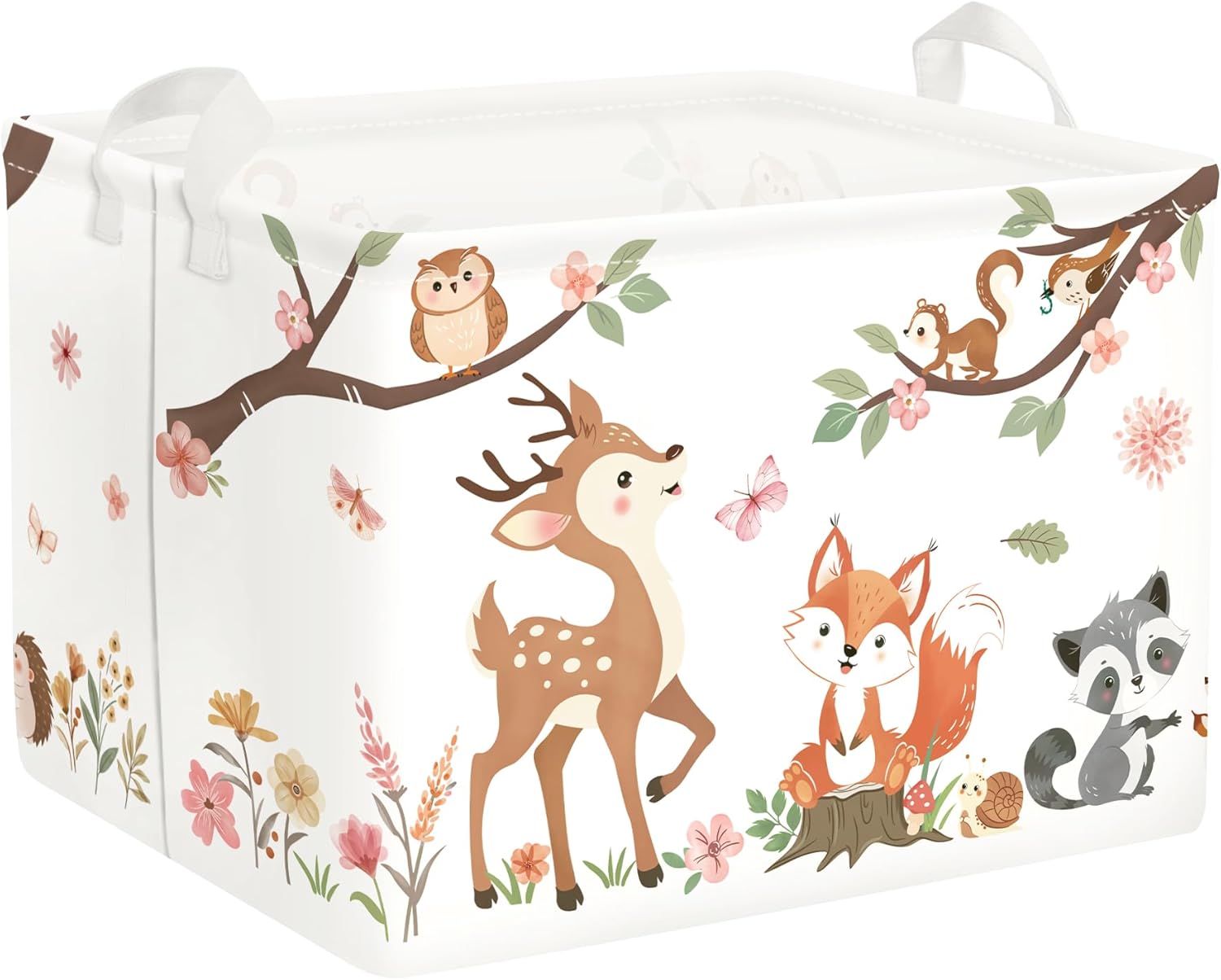 Clastyle Forest Animal Baby Storage Basket Leaf Kid Laundry Hamper Boy Girl Gift Toy Box Collapsible Clothes Organizer Nursery Bin for Bedroom, Cherry Deer, 40x30x30 cm