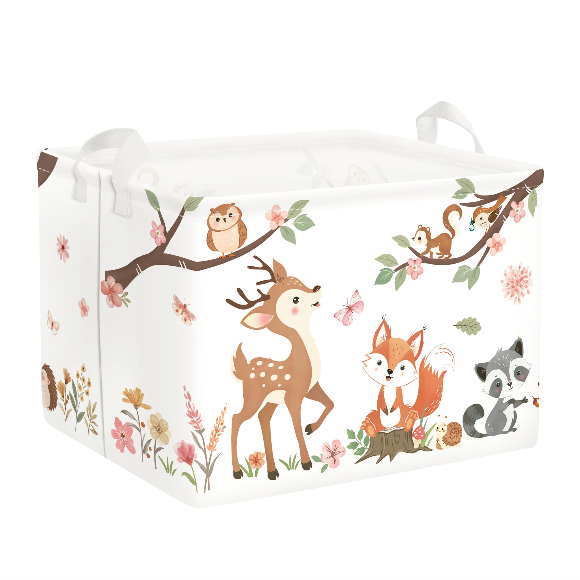 Clastyle Wildtiere Kinder Wäschekorb mit Henkel Baumzweige Kleidung Spielzeug Aufbewahrungskorb Jungen Mädchen Aufbewahrungsbox für Babyzimmer Bad, Hirsch, 40x30x30 cm