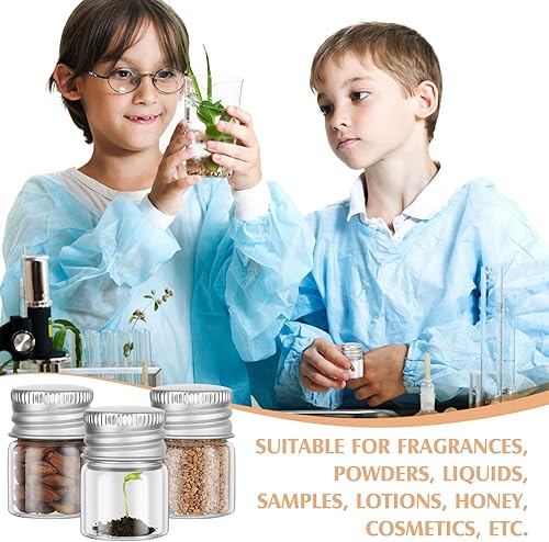 Miniatura 7 de Tessco 100 mini botellas de vidrio de 0.2 onzas líquidas con tapas de rosca, frascos pequeños de vidrio vacíos con tapas de aluminio, recipiente