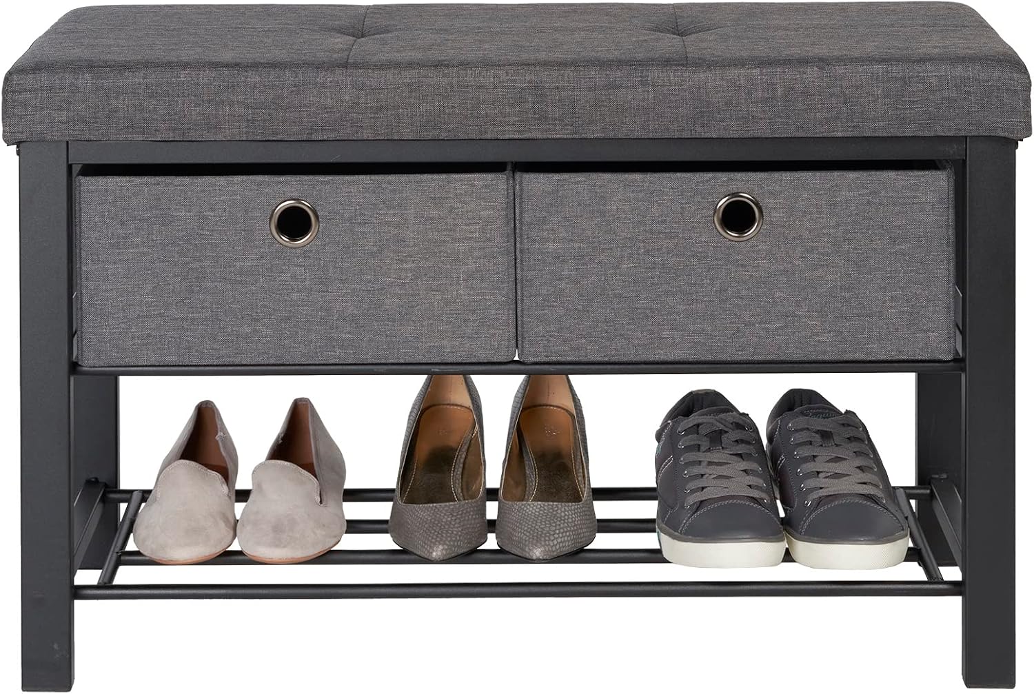 Charcoal Upholstered Shoe Storage Bench with Drawers