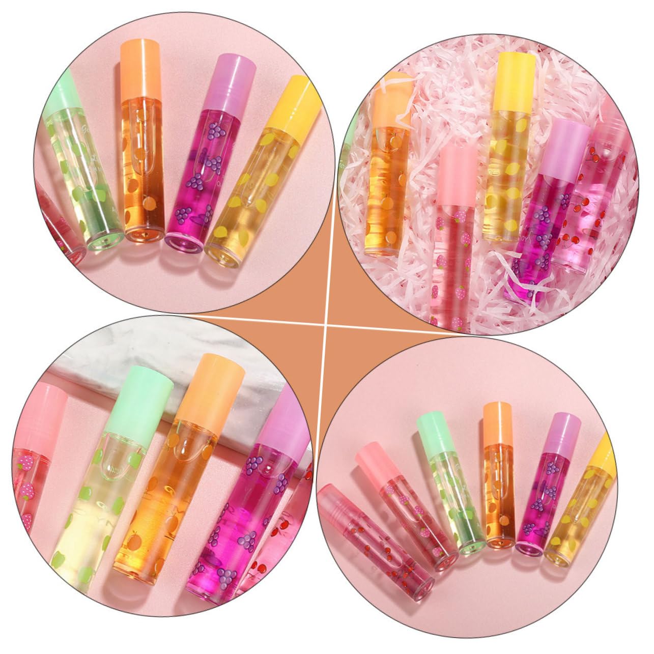 Brillo Labial Hidratante Transparente de Frutas 12 Piezas | Plástico Líquido, Diseño Delicado y Adorable, Obsequio de Invierno para Amigas y Familia