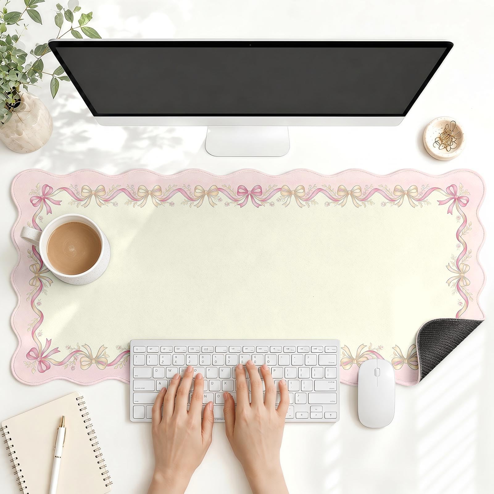 Photo 1 of Cosovia Scalloped Gaming Mouse Pad Desk Mat, Bow, 35.4"x15.7"