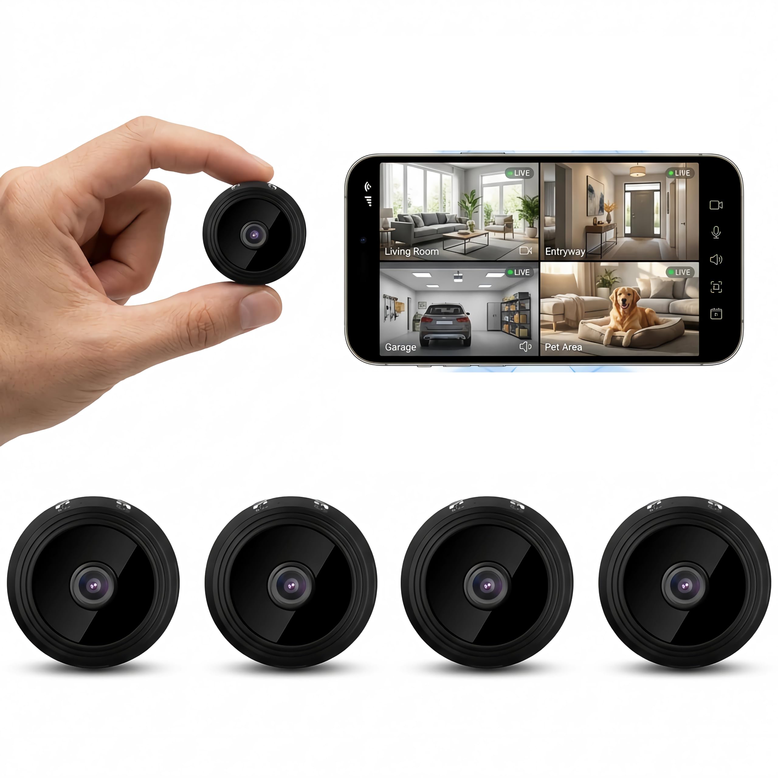 Mini Hidden Cameras 4 Pack, 1080P HD WiFi Security Camera for Home Indoor Outdoor, Spy Cam with 150° Wide Angle, Remote Viewing for Baby Pet Nanny Surveillance(Video Only)