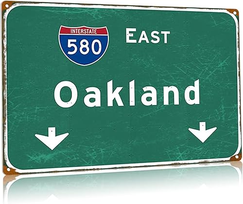Letreros de metal vintage de metal con texto en inglés East Oakland Interstate 580, letrero de señalización para bar, club, restaurante, aeropuerto, disponible en Yaxa Costa Rica