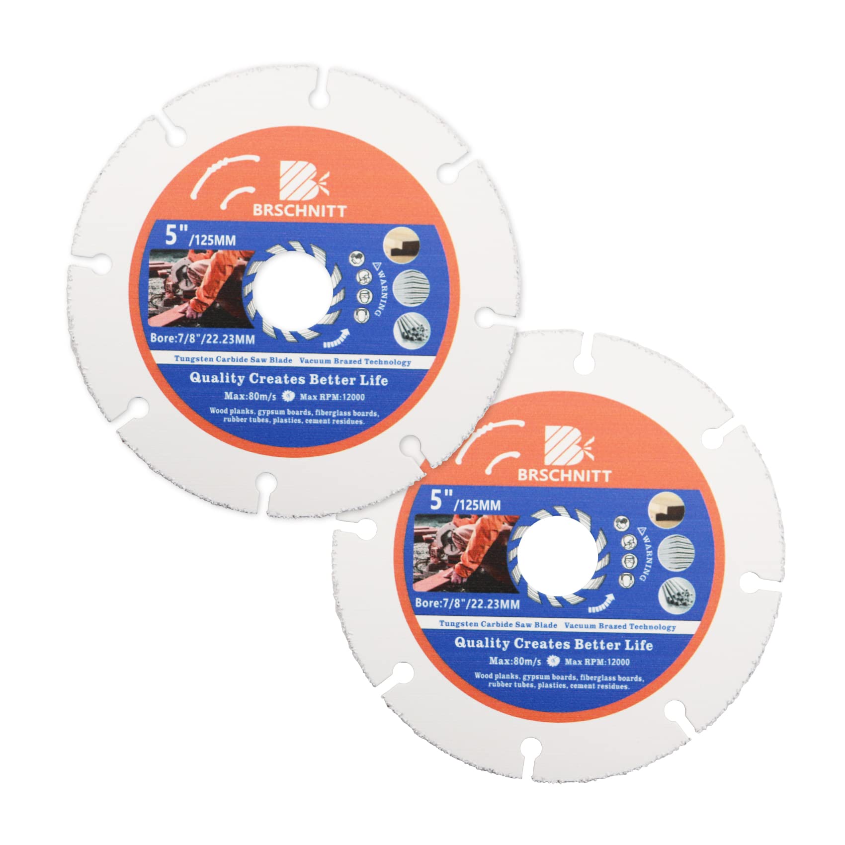 Carbide Multi Wheel,BRSCHNITT 2pcs 125mm with Arbor 22.23mm Tungsten Carbide Cut Off Wheel for Wood,Laminate,Gypsum board,Plastic for Angle Grinder Cutting Disc