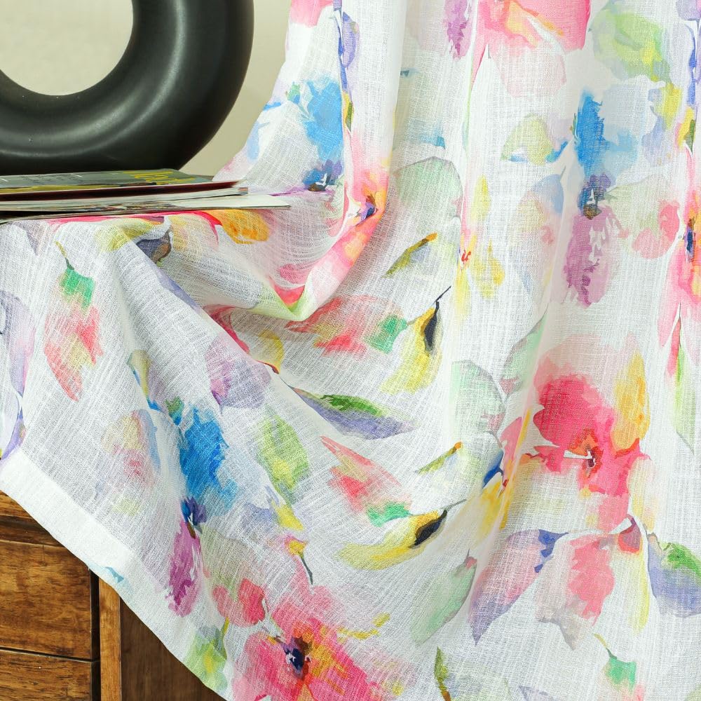 HOMADORN Linen Sheer Printed Semi Transparent Curtains for Window, Light Filtering Linen Textured Curtains with Eyelets for Bedroom or Living Room, Set of 2 Curtains (8 Feet, Multi Watercolor) (B0CZ963VRL) Amazon Price History, Amazon Price Tracker