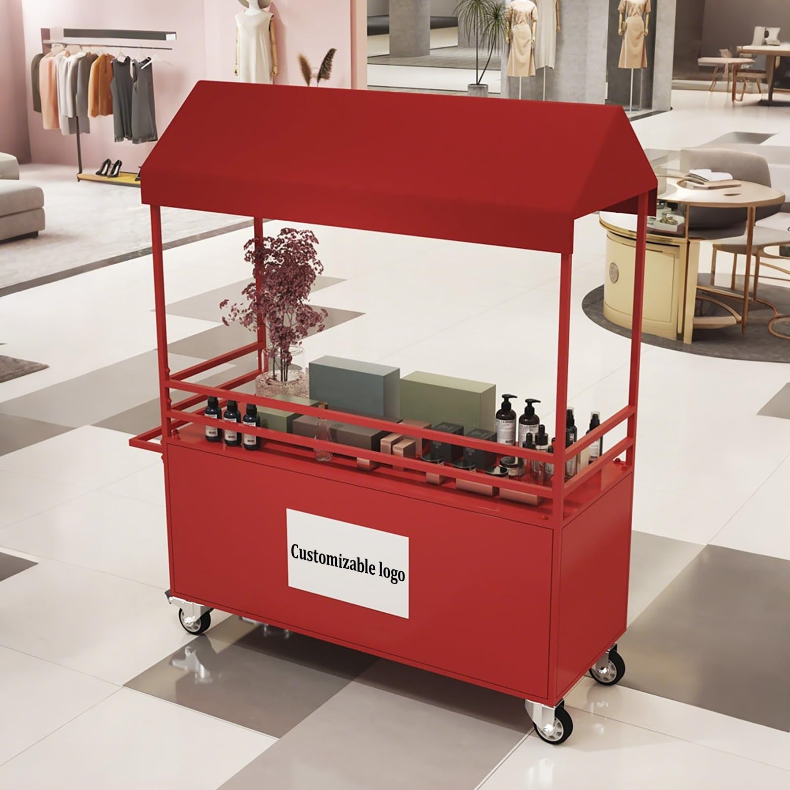 Carrello Vendita Mobile Professionale Con Tettoia,Rimorchio Food Truck Per Street Food,Ruote Girevoli,Per Eventi,Feste E Catering Esterno(Yellow,120cm/47.2in)