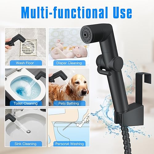Miniatura 10 de JONKEAN Ducha musulmana, rociador de bidé para inodoro con control de presión de agua, pulverizador de pañales multifunción para inodoro, juego de