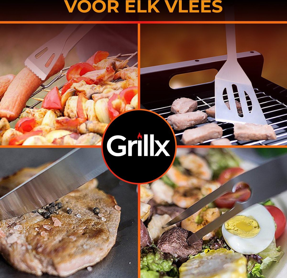 GrillX Zestaw narzędzi do grilla - 19-częściowy - wraz z luksusową torbą do przenoszenia - Akcesoria do grilla Kamado - Zestaw narzędzi