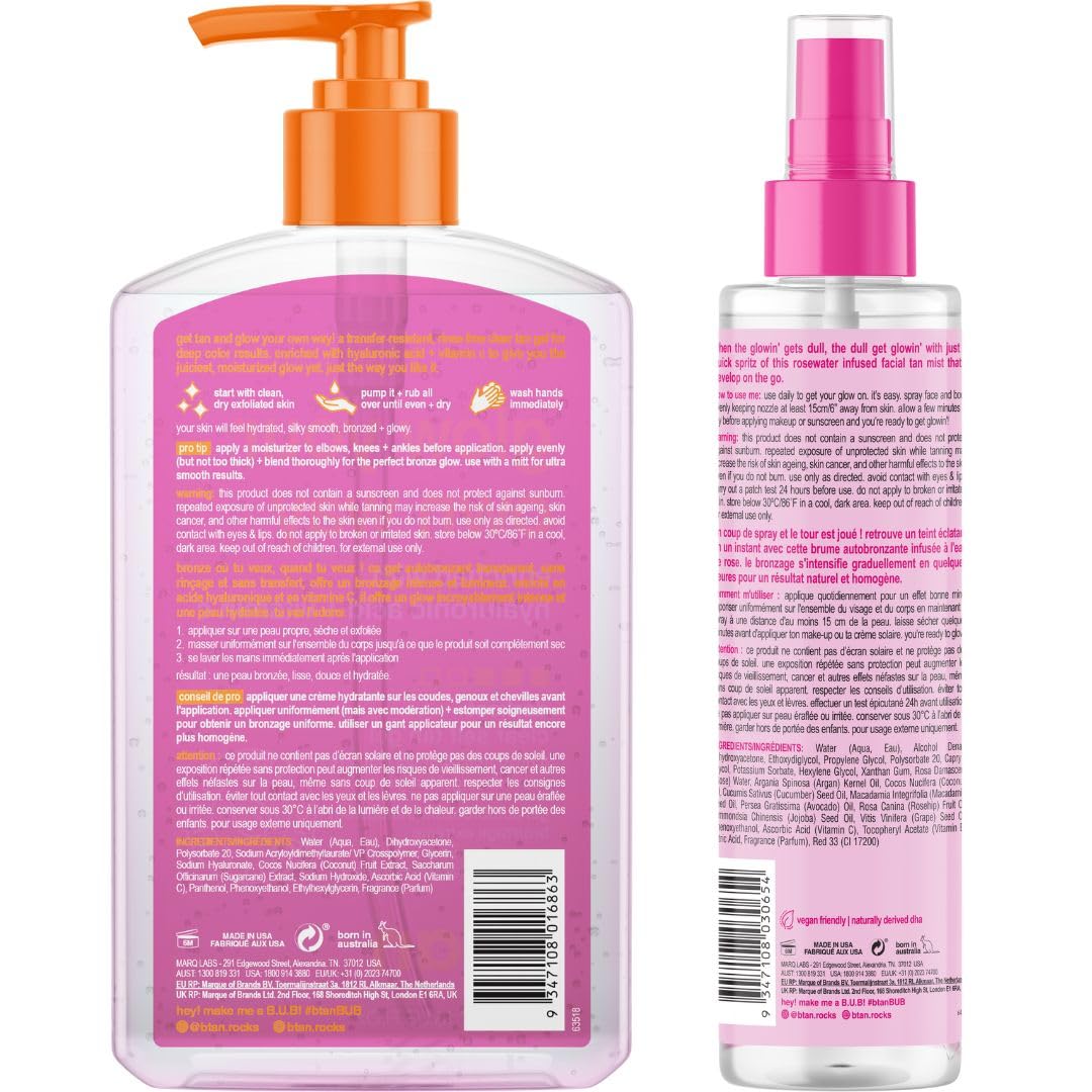 B.TAN - Kit gel autobronzant transparent et brume faciale b.tan | Brillez à votre façon + pack de brume – Autobronzant résistant au transfert