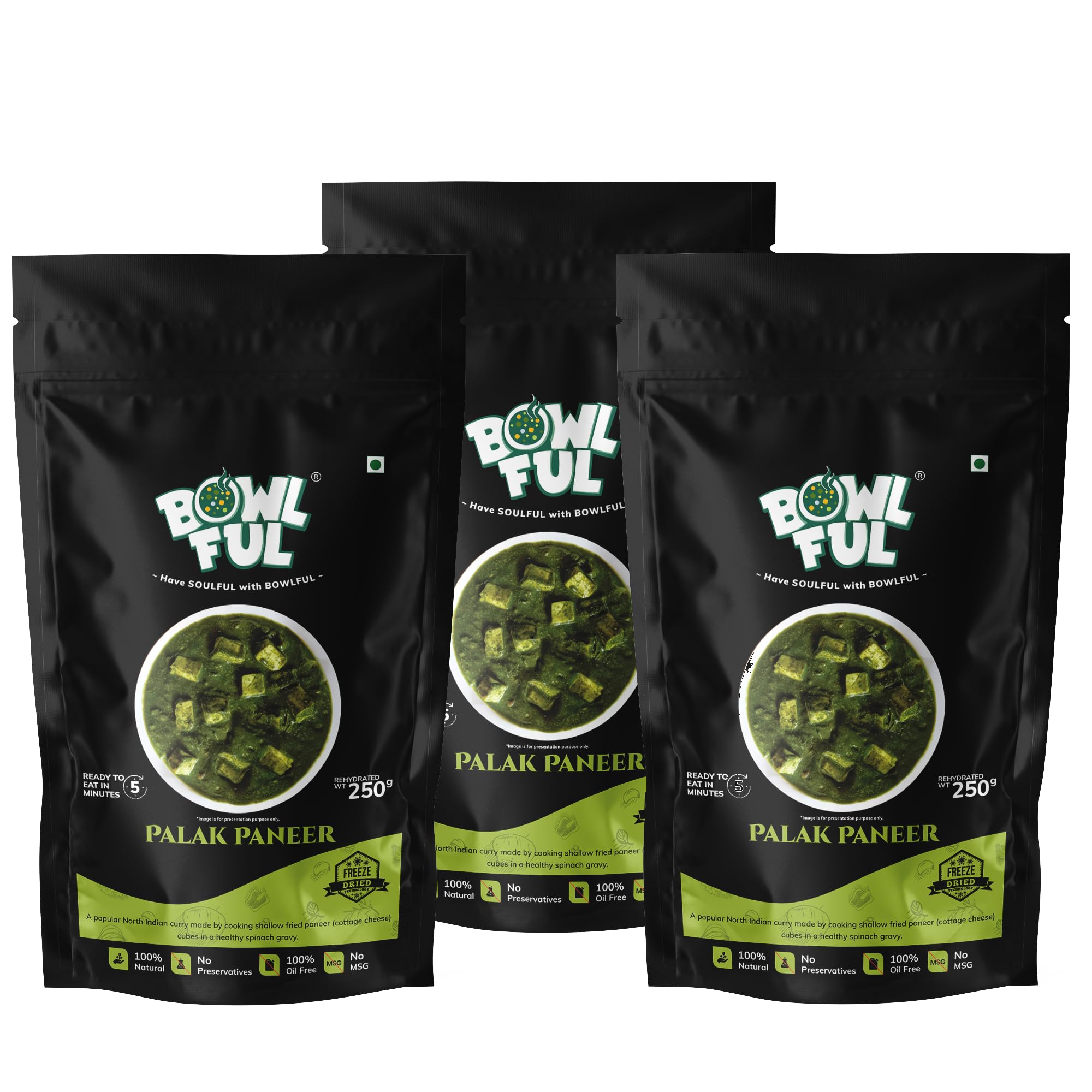 BowlFul Palak Paneer, 50 GMS, Creamy Spinach Based Gravy with Cottage Cheese and No Onion or Garlic | Pure Natural, Freeze Dried Food (Pack of 3) (B09MQNRNJB) Amazon Price History, Amazon Price Tracker