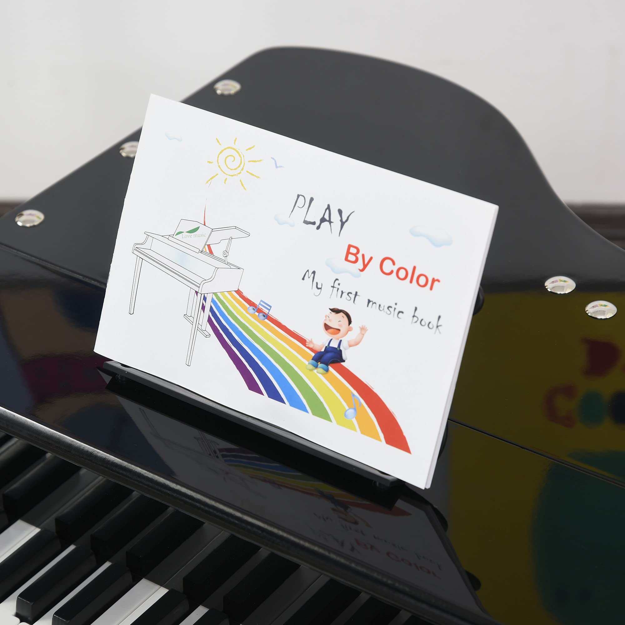 HOMCOM Piano à Queue Enfant en Bois Piano Enfant Clavier de Piano 30 Touches - Tabouret et pupitre inlus - Instrument de Musique - MDF Noir