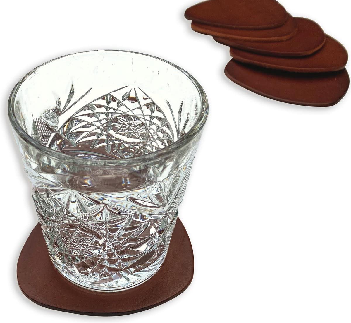 Brute Strength, Full grain leather coasters, Cognac, Semi-round, 10 pcs, Ovale coaster for glass, Coasters for drinks - Image 2