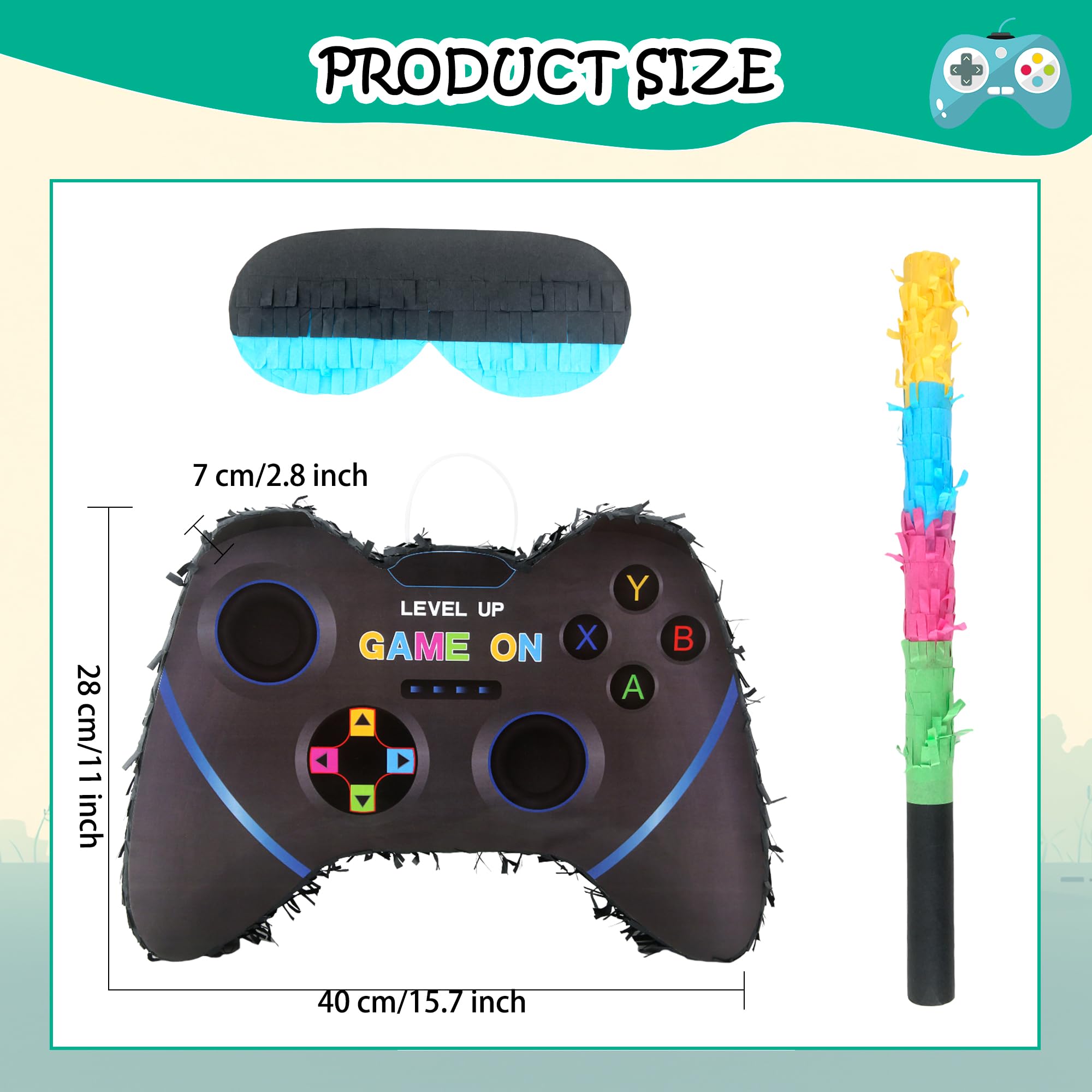 Video Game Controller Pinata with Blindfold Bat and Confetti Carnival Game Controller Pinata Set Gamer Party Supplies for Kids Game Theme Birthday Party Toy Carnival Decoration