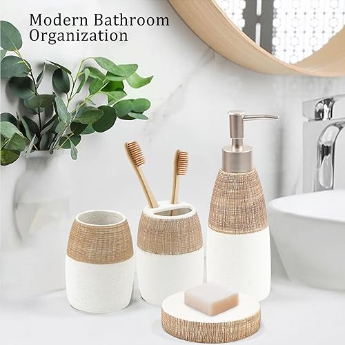 Miniatura 5 de CERBIOR Juego de accesorios de baño, 4 piezas de accesorios de cerámica para decoración de baño, incluye soporte para cepillos de dientes, taza para