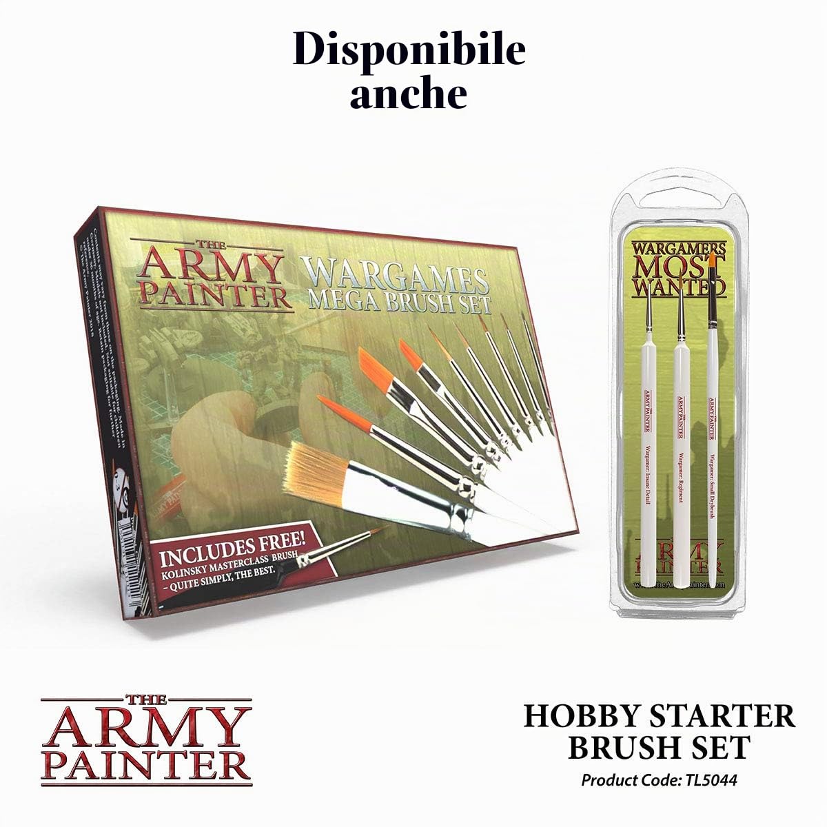 The Army Painter Hobby Starter Brush Set di 3 pennelli per colori acrilici, hobby Drybrush, Hobby Small Detail Brush e Hobby Standard Brush, pennello fine per pittura fantasy in miniatura