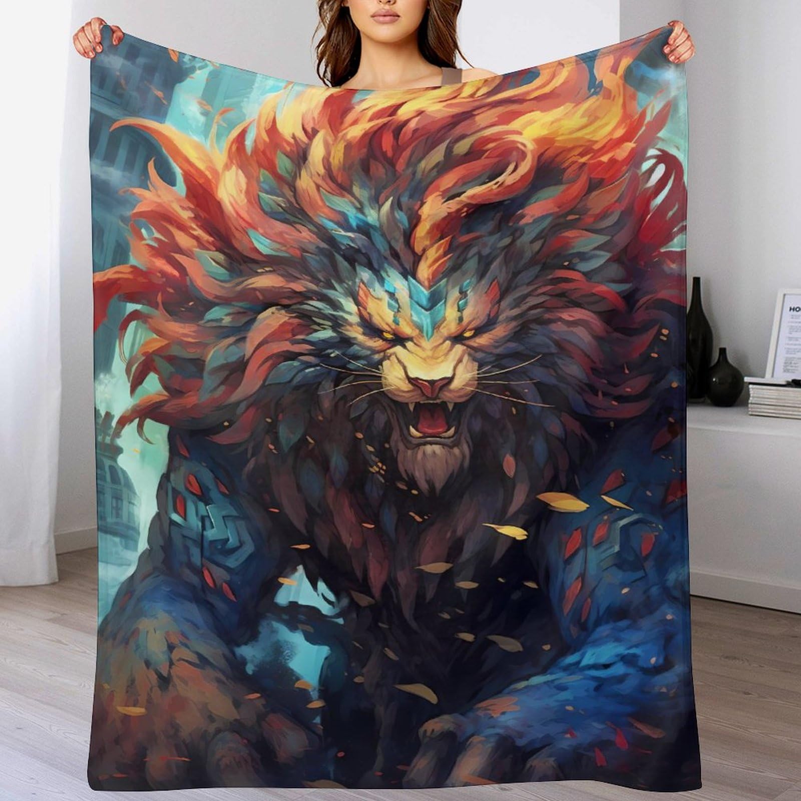 Couverture lion en flannel douce et moelleuse jeté de lit d'une finition premium
