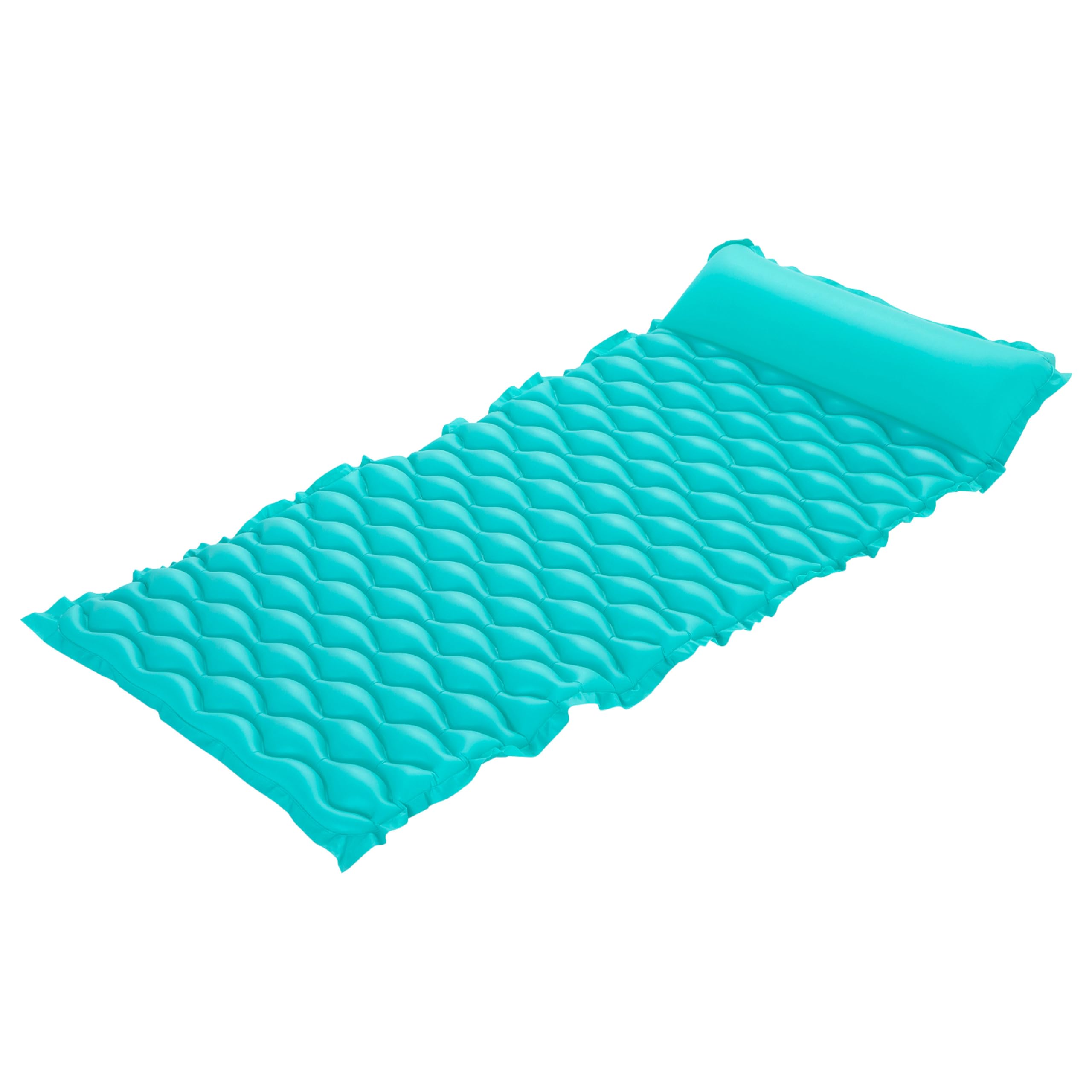 Bestway Float 'n Roll Air Mattress, 213 x 86 cm, 1 Person, 90 kg Load Capacity, Integrated Pillow, Safety Valves, Durable PVC, Repair Patches, 1 Piece (Turquoise)