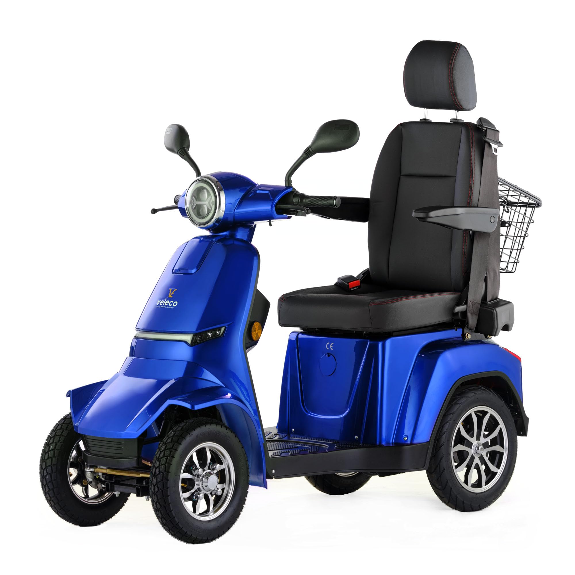 VELECO Gravis - dispositivo de movilidad en las 4 ruedas - asiento tipo capitán con respaldo - batería de iones de litio extraíble - ensamblado y listo para conducir - iluminación LED (Azul)