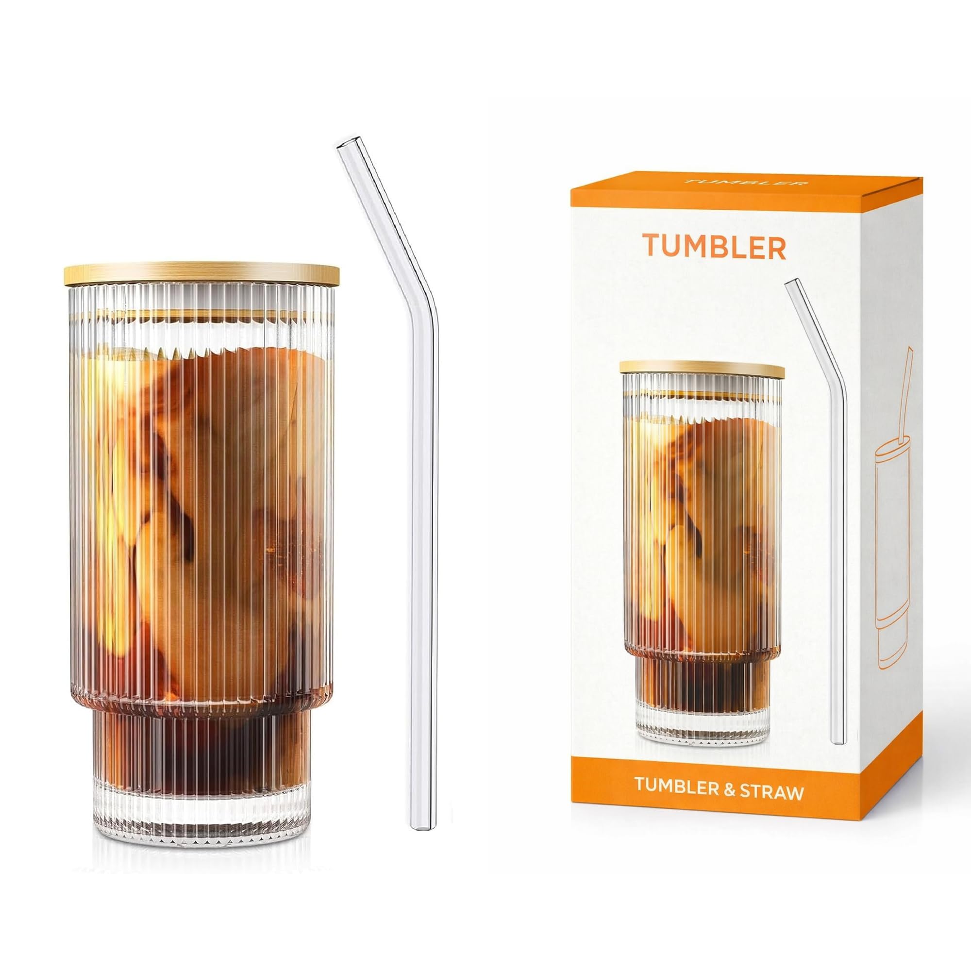 KiKiluxxa Glass Sipper with Straw and Wooden Lid -Fruit Juice Milk Glass Mug -Cold Coffee Tumbler with Lid - Tea Cups Mugs for Beer-Cocktail-Beverage 300ml-Pack of 1 (Sodinaro Tumbler 1)