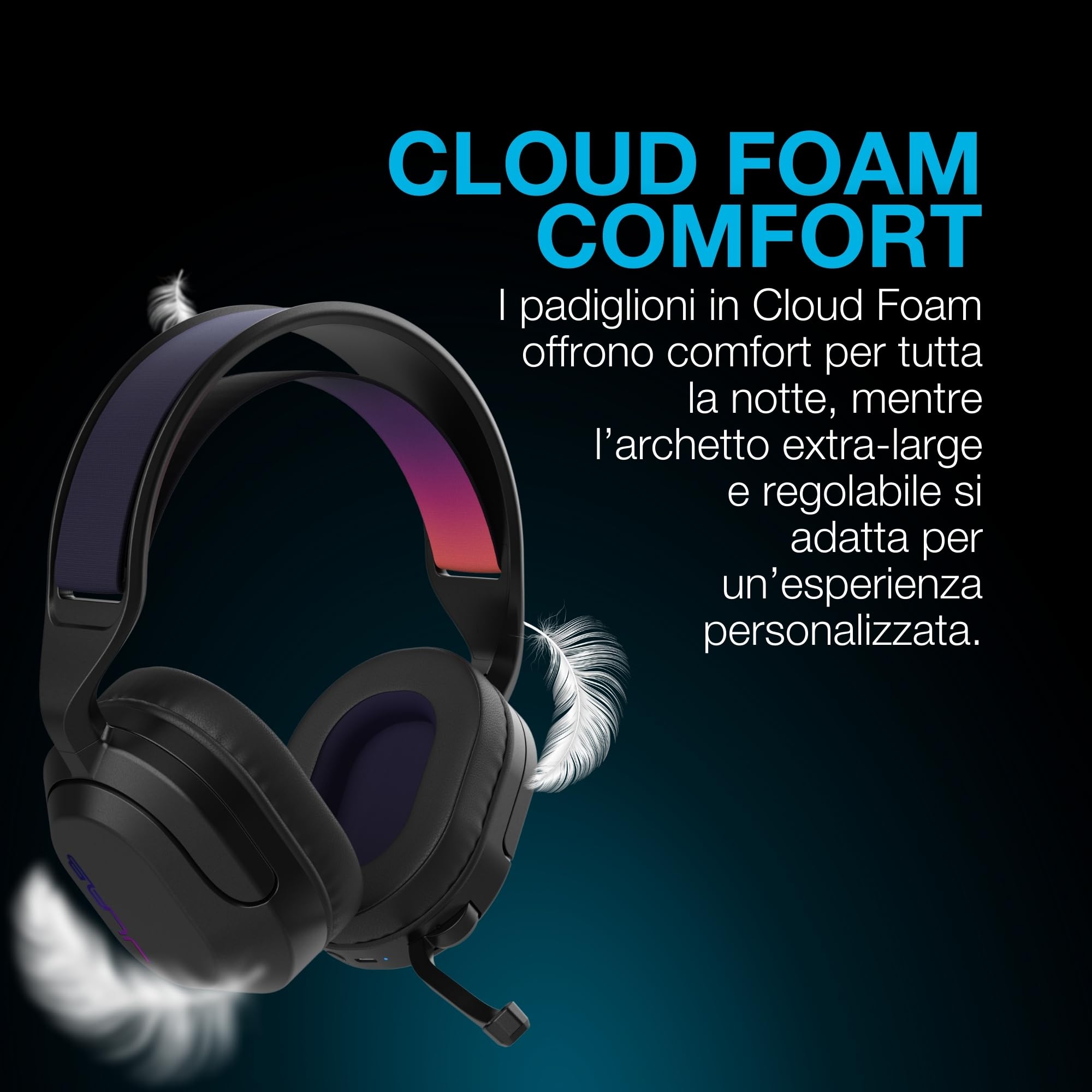 JLab Nightfall Cuffie da gioco wireless Over-Ear - Cuffie gaming con microfono per PC/PlayStation/Nintendo Switch - Driver da 50 mm, cuscinetti in schiuma Cloud e isolamento acustico interno