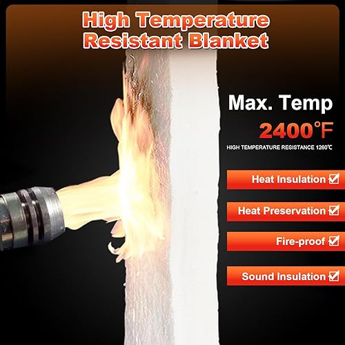 Miniatura 3 de Manta de fibra de cerámica, deflector de aislamiento ignífugo, clasificado para 2400F, tamaño 24 x 12 pulgadas, 1 pulgada de grosor, resistencia a